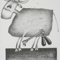 L'Aubergine (taureau), dessin publié dans Linnéaments de André Balthazar et Roland Breucker paru aux Editions Le Daily-Bul en 1997